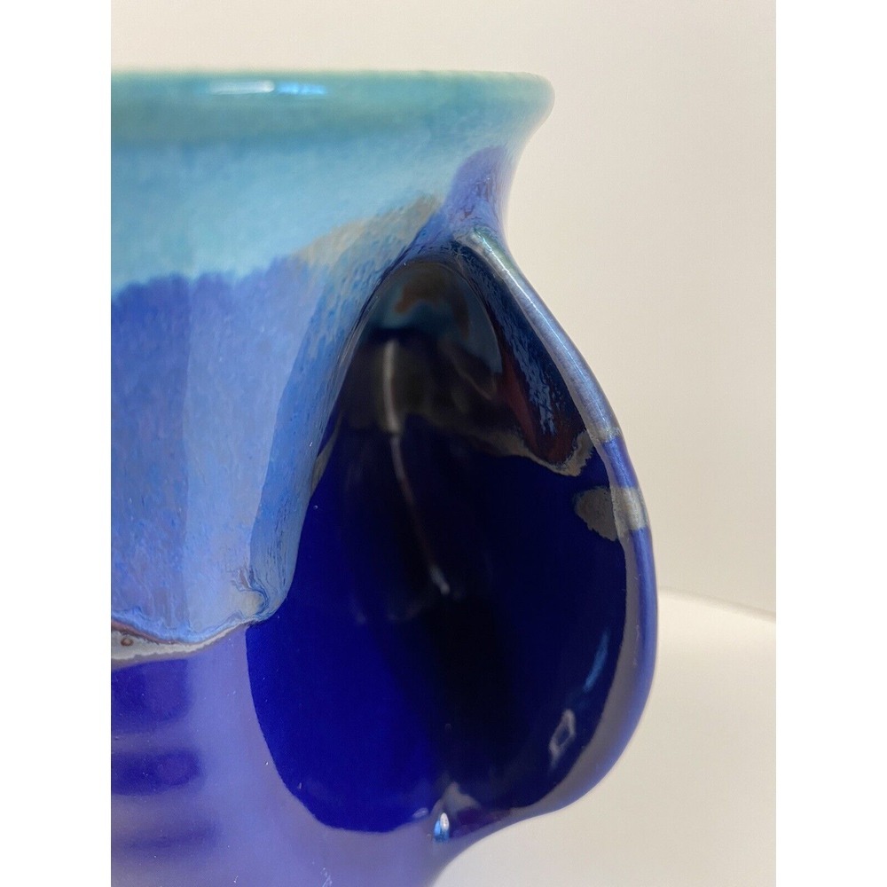 Neher Pottery Right Handed Hand Warmer Mug Turquoise and Royal Glaze Signed 2014 - Picture 2 of 6